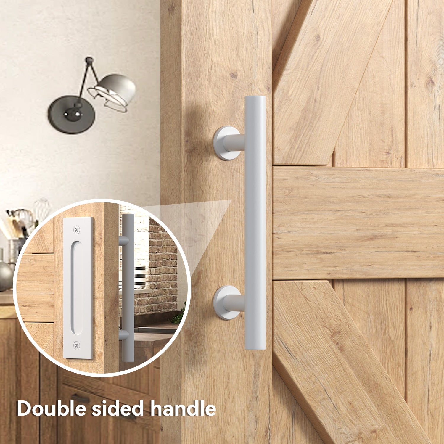 White Round Barn Door Handle Kit (Double Sided)