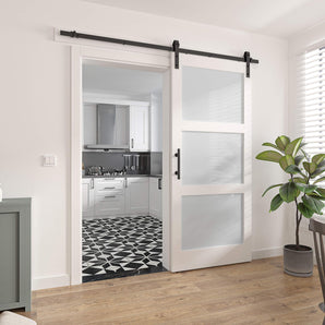 3 Glass White Barn Door
