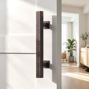 Rustic Hammered Auburn Square Barn Door Handle Kit (Double Sided)-R009