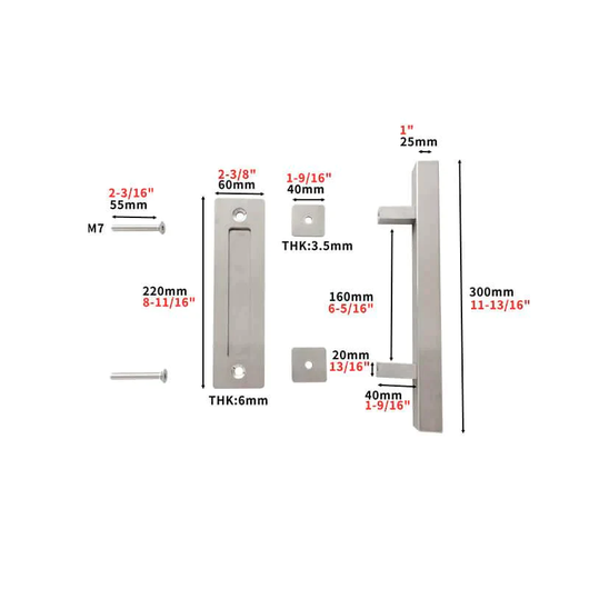 Stainless Steel Square Barn Door Handle Kit (Double Sided)