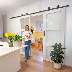 3 Glass White Barn Door