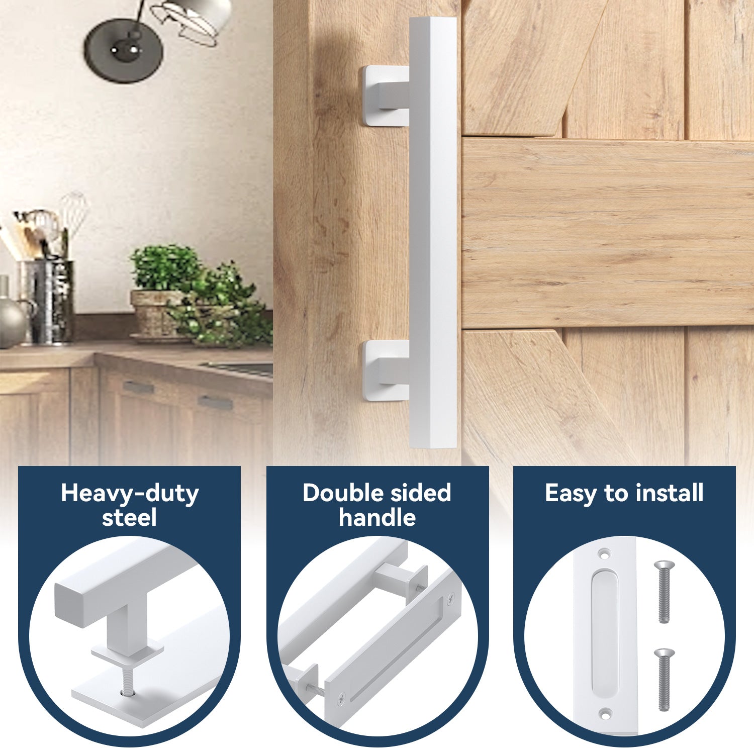 White Square Barn Door Handle Kit (Double Sided)