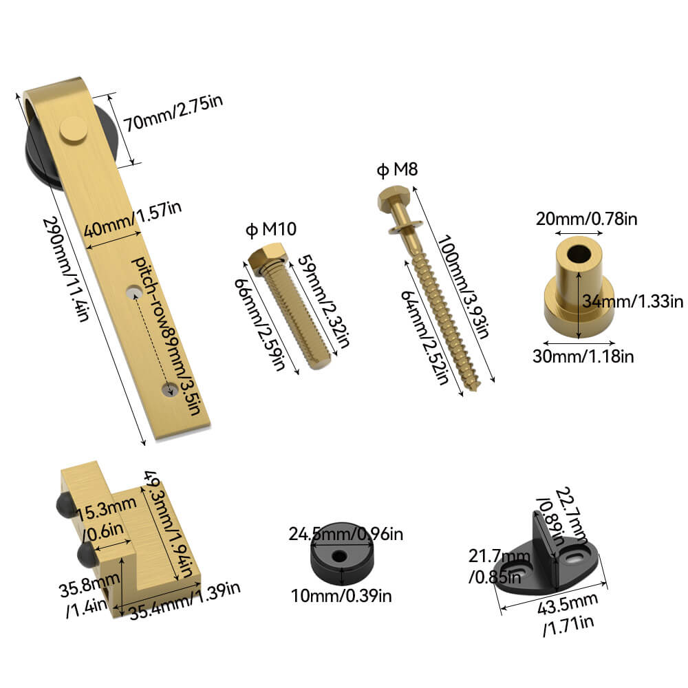 Brushed Gold Classic Side Mount Barn Door Hardware