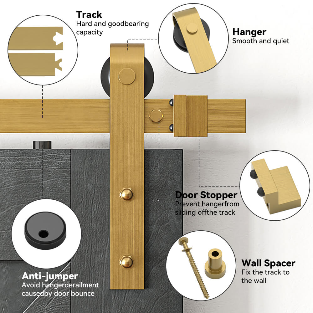 Brushed Gold Classic Side Mount Barn Door Hardware