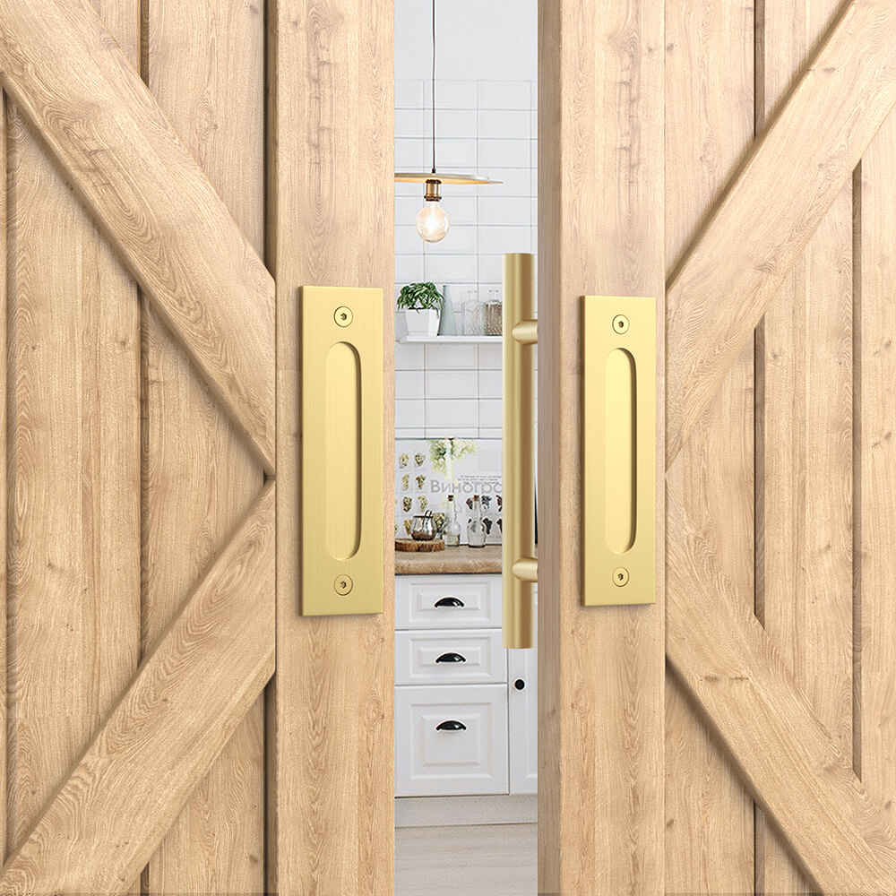 Brushed Gold Round Barn Door Handle Kit (Double Sided)