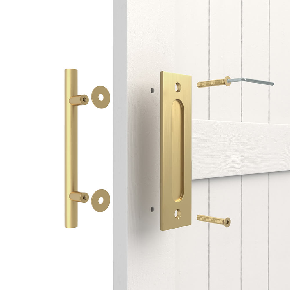 Brushed Gold Round Barn Door Handle Kit (Double Sided)